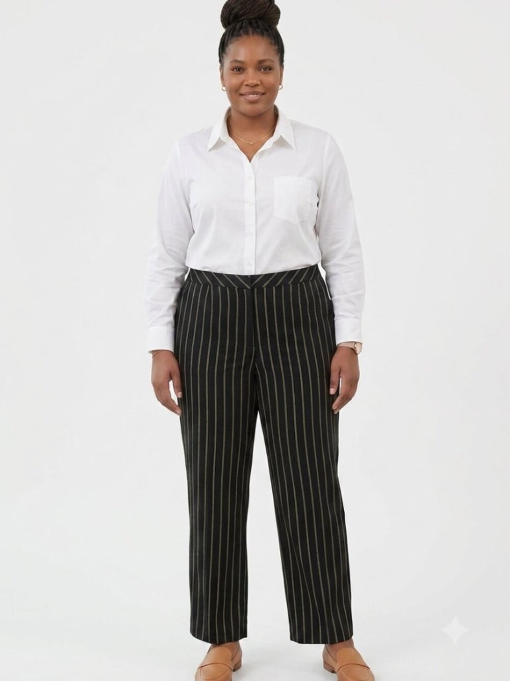LANE BRYANT Women's Size 26 Black Gold Pinstripe Career Dress Pants Business
